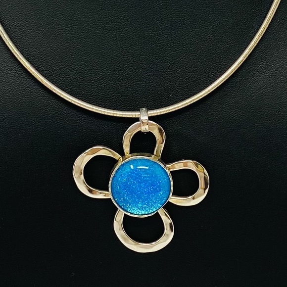 Katya Glass Jewelry - Blue Fused Glass and Sterling Silver Flower Pen…